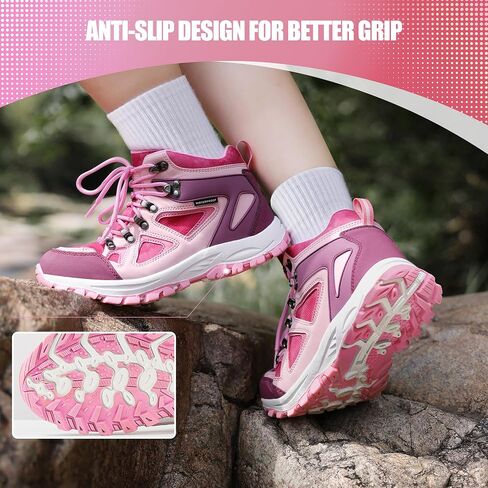 R CORD Kids Hiking Boots Waterproof Hiking Boots Girls Anti Collision Anti-Skid Athletic Outdoor Ankle Adventure Trekking Boots Green 2 Little kid in Saudi Arabia