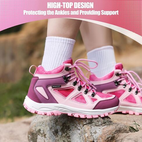 R CORD Kids Hiking Boots Waterproof Hiking Boots Girls Anti Collision Anti-Skid Athletic Outdoor Ankle Adventure Trekking Boots Green 2 Little kid in Saudi Arabia