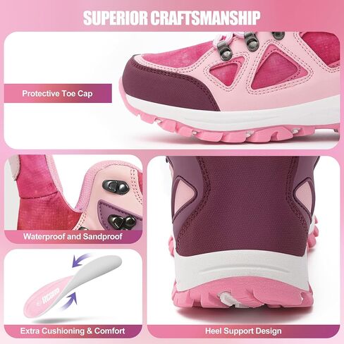 R CORD Kids Hiking Boots Waterproof Hiking Boots Girls Anti Collision Anti-Skid Athletic Outdoor Ankle Adventure Trekking Boots Green 2 Little kid in Saudi Arabia
