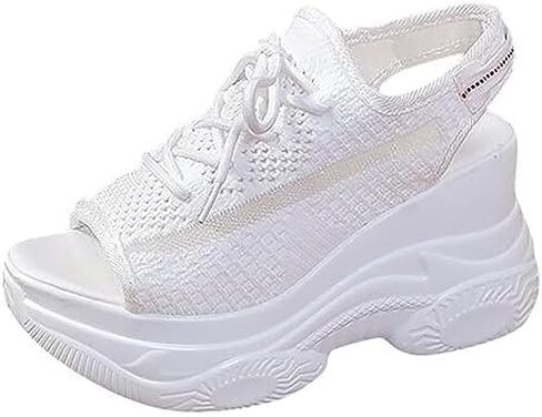 DESESE XHOGNLS Women's Hollow Out Platform Wedge Sandals Non-Slip Breathable Lace-Up Fish Mouth Sneakers Casual Summer Hollow_Out Open Toe Sport Shoes in Saudi Arabia