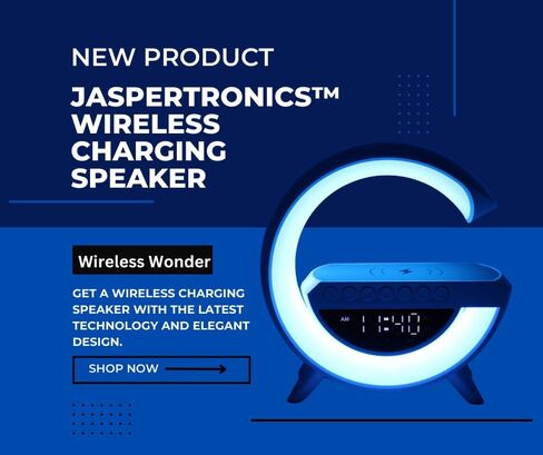 محطة شحن LED لاسلكية JASPERTRONICS™، منبه LED مع مصباح 6 في 1 واتصال بلوتوث in Kuwait