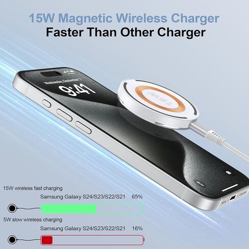حامل شاحن لاسلكي مغناطيسي بقدرة 15 وات شاحن MagSafe لهاتف iPhone 15 Pro Max/14/13/12، وPixel 8a 8 قاعدة شحن لاسلكية سريعة لهواتف Samsung Galaxy S24/S23 Ultra/Z Fold 5/S22/S21/S10 in Kuwait