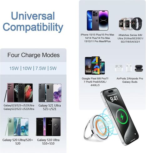 حامل شاحن لاسلكي مغناطيسي بقدرة 15 وات شاحن MagSafe لهاتف iPhone 15 Pro Max/14/13/12، وPixel 8a 8 قاعدة شحن لاسلكية سريعة لهواتف Samsung Galaxy S24/S23 Ultra/Z Fold 5/S22/S21/S10 in Kuwait