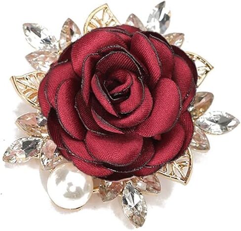 Fabric Rose Brooch for Women Elegant Pearl Flower Brooches Handmade Crystal Pearl Pins Fabric Flower Lapel Pin Dress Suit Accessories in Kuwait
