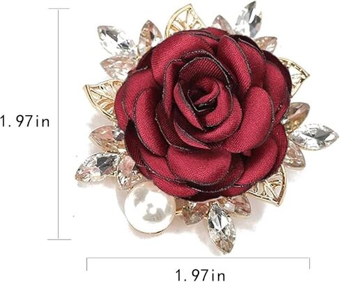 Fabric Rose Brooch for Women Elegant Pearl Flower Brooches Handmade Crystal Pearl Pins Fabric Flower Lapel Pin Dress Suit Accessories in Kuwait