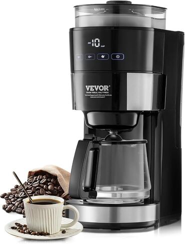 VEVOR Coffee Maker with Grinder, 10 Cup Coffee Machine, Grind and Brew Coffee Maker with 3 Brew Strength Control, Drip Coffee Maker with Adjustable Grinding Coarseness, for Home Office Restaurant in Saudi Arabia