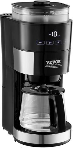 VEVOR Coffee Maker with Grinder, 10 Cup Coffee Machine, Grind and Brew Coffee Maker with 3 Brew Strength Control, Drip Coffee Maker with Adjustable Grinding Coarseness, for Home Office Restaurant in Saudi Arabia