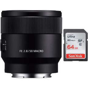 Sony SEL50M28 FE 50mm F2.8 Macro Lens & Sony 64 GB SD Card