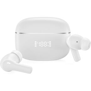 Bluetooth 5.4 Wireless Earbuds, ANC ENC Noise Cancelling, Water Resistant, Microphone, LED Display (Black)