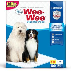 Four Paws Wee-Wee Superior Performance Unscented Large Pee Pads for Dogs & Puppies, Quilted Leak-Proof Dog Housebreaking Potty Training Floor Protection, 27.5" x 44", 50 Count