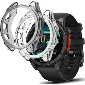 Protective Case Compatible with Garmin Fenix 8 43mm, 2 Packs Soft TPU Protective Shell for Garmin Fenix 8 43mm Watch Accessories, Black and Transparent