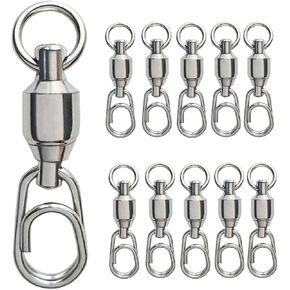 OCEAN CAT 10-50 Pcs Ball Bearing Fishing Swivel with Fast/Quick Snap 100% Copper Body High Carbon Stainless Steel Fishing Welded Ring Saltwater Freshwater Standard High Strength 88-132lb