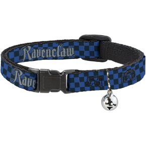Warner Bros. Cat Collar, Breakaway Collar with Bell, Harry Potter Ravenclaw Checker Blues Grays, 8.5 to 12 Inches 0.5 Inch Wide