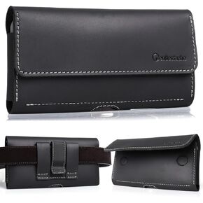 Gentlestache Leather Phone Holster for iPhone 15 Pro Max - Belt Clip Phone Belt Holder for Galaxy S24 Ultra - Cell Phone Case - Two Pockets Leather Phone Pouch for Phone with Thick Case, Darkbrown