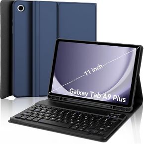 for Samsung Galaxy Tab A9 Plus Case with Keyboard 11 inch, Detachable Wireless Keyboard, Smart Slim Folio Cover with S Pen Holder for Samsung Tablet A9+ 5G 11'' 2023 Auto Sleep/Wake Dark Blue