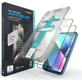 Deppa |2 Pack| Eye Safeguard TÜV Certified Anti-Blue Light Screen Protector for iPhone 13 Pro Max/14 Plus (6.7') Tempered Glass Edge to Edge Full Cover with Easy Installation Kit Tray