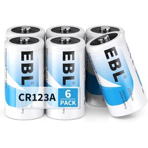 EBL CR123A Battery 6 Count, 123A 123 3V Lithium Batteries 1600mAh High Power, 10 Years Shelf Life