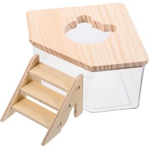VANZACK Large Hamster Sand Bath, 2PCS Hamster Sand Bath Container with Climbing Ladder Large Acrylic Hamster Dig Box with Wood Cover Sand Bath for Hamsters Small Animals