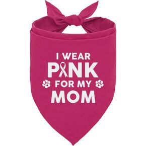I Wear Pink for My Mom Dog Bandana, Dark Pink Dog Bandana, Breast Cancer Accessories, Cancer Ribbon Breast Cancer Dog Bandana, Pet Dog Triangle Scarf, Dog Bandana for Small Medium Dogs (D82)