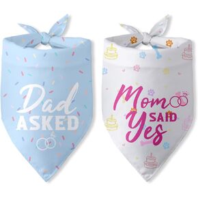2 Packs Dad Asked and Mom Said Yes Dog Bandana Bridal Shower Outfit for Bride Pet Dog Scarf Wedding Engagement Photos Props for Pet Dog Engagement Party Decorations for Couples Newly Engaged