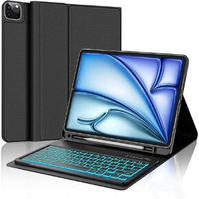 Keyboard Case for iPad Air 13-inch (M2) 2024 / iPad Pro 12.9-inch 2018-3rd/2020-4th/2021-5th/2022-6th Gen, Backlit Detachable Bluetooth Keyboard, Slim Folio Smart Case with Pencil Holder, Space Black