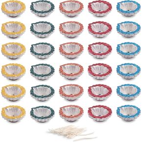 30 Pcs Hand Painted Diwali Decoration Diwali Clay Diya with Cotton Wicks Oil Lamp Indian Festive Home Decoration Traditional Temple Pooja Laxmi Puja Diyas Diwali Decor