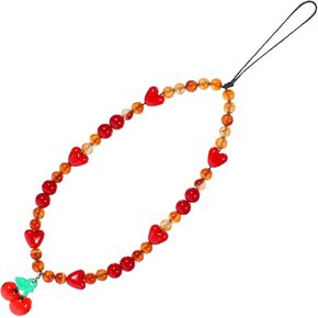 Cherry Phone Charm Strap, Cute Phone Lanyard Wrist Strap, Universal Beaded Phone Chain String Handmade Cherries Bracelet Wrist Strap Phone Case Accessories for Women Bag Camera Pendants Decor