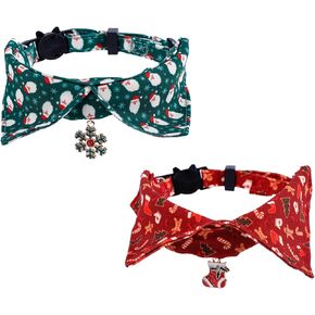 2pcs Christmas Kitten Collars, Christmas Cat Collar Breakaway Cat Collars Santa Candy Snowflake Red Green Cat Collars Cute Holiday Cat Collar Xmas Accessories for Pets