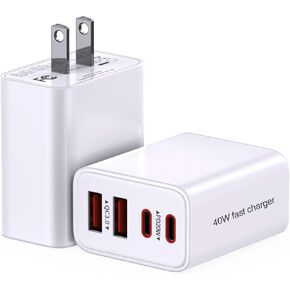 【2 Pack】 Lengon Gan Phone Charger Fast Charging, 40W USB C Charger Block, 4-Port PD Power Adapter Wall Plug Charging Block Cube Compatible with iPhone 16 15 14 13 12 11 Pro Max, Samsung