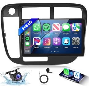 2G 64G Android Car Stereo for Honda Civic 1996-2001 Radio Carplay Wireless Android Auto, Hodozzy 9 inch Touch Screen with GPS/WiFi/Bluetooth, FM RDS, Mirror Link, Backup Camera 2 din Radio for Honda