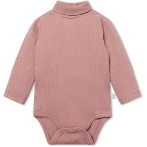 MORI Baby Unisex Ribbed Turtleneck Bodysuit with Back Opening - Comfort Toddler One Piece High Neck Romper for Boys and Girls