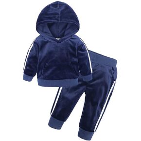 Toddler Boys Girls Velvet Hoodie Sweatpants Outfits Set in Kuwait