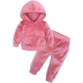 Toddler Boys Girls Velvet Hoodie Sweatpants Outfits Set Pink