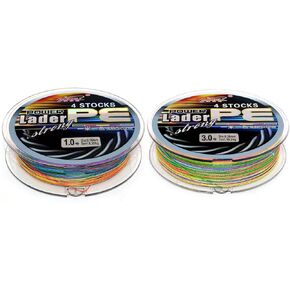 Set of Two Braided Fishing Lines, Total 200m/220yds, Mixed Colors, 4 Strands Weaves, Super Smooth PE Braided Lines, Size 1.0 (8.3kg/18.3lbs) and Size 3.0 (20.8kg/45.86lbs)