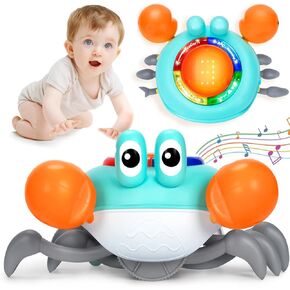 Crawling Crab Baby Toy Tummy Time Crab Two Modes Learning and Crawling Crab Toys for Babies Crawly Crab Baby Toy Learning Letters Numbers Shapes Colors for 3-36 Months Blue