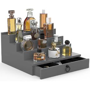 upcessory Cologne Organizer for Men, 4 Tier Wood Perfume Organizer with Felt Lining Drawer and Hidden Compartment, Perfume Display Holder, A Great Gift for Men - Black