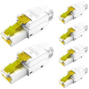 RJ45 Connector Tool-Free,CAT8 Field Termination Plug Gold Plated Modular Plug STP CAT8 Connector Tool Less for CAT8 CAT7 Network Cable(6 Pack)