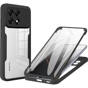 360°All-Inclusive Case for Xiaomi Poco F6 Pro/Redmi K70/ K70 Pro, [Built in Screen Protector] Dual Layer Full Body Shockproof Dustproof Clear Phone Case for Xiaomi Poco F6 Pro QB-Black