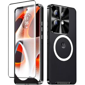 QUIETIP Case Compatible with Motorola Edge 50 Pro with Screen Protector,Compatible with MagSafe Cases Metal Frame + PC Frosted Back Protection Cover,Black