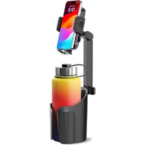 2-in-1 Cup Holder Phone Holder for Your Car Bottle Friendly Cup Cell Phone Holder Mount for Car Height Adjustable Sturdy Fit 4-7 inches Phones, Silicone