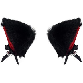 Honbay 1 Pair Plush Cat Ears Hair Clip with Bell Clip on Cat Ears Headband Furry Kitten Headpiece for Cosplay Costume and Christmas Decoration
