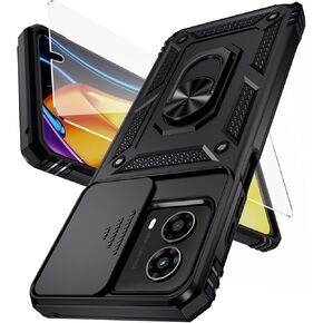 for Moto G 5G 2024 Case with Camera Lens Cover HD Screen Protector, 10 FT Military Grade Drop Protection, Magnetic Ring Holder Kickstand Protective Phone Case, Navy Blue