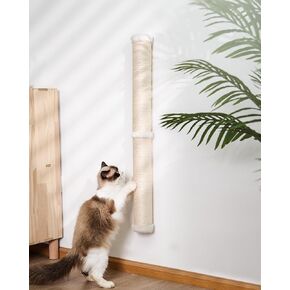 Cat Wall Scratcher, 34" Cat Scratching Post, Wall Mounted Wood Cat Furniture for Indoor Cats, Tall and Sturdy Cat Climbing Pole for Large Cats