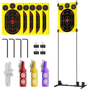 Adjustable Shooting Target Stand Kit, with 3 Bottle & 5 Paper Targets, Metal Portable Target Stands for Shooting Range, Outdoor, Indoor Shooting Practice, Free Standing Target Holder, 71''*32''