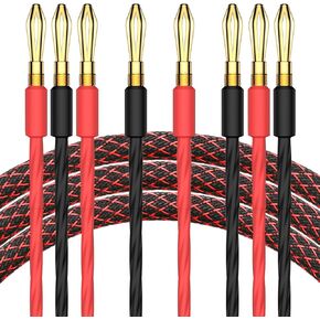 Pair HiFi Braided Speaker Cable Gold Banana to Banana Plugs Audio Stereo Loudspeaker Wire Cords AWG -99.99% OFC Conductor (6.6FT/2M)