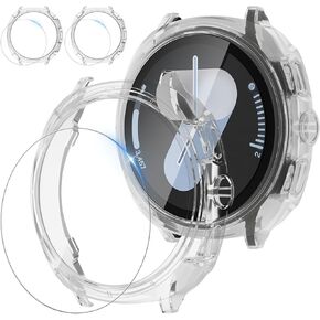 [2+2 Pack] for Samsung Galaxy Watch 7 40mm Screen Protector Case, [Turn 40mm into Ultra Seamlessly] Hard PC Bumper & Tempered Glass Film for Galaxy Watch 7 40mm, Clear