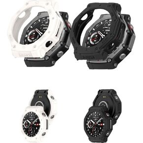 Case Cover for Amazfit T-Rex 3 48mm Smartwatch, NOUKAJU Protective Case TPU Material, Easy to Install,Drop-Proof,Scratch-Proof,Shock-Proof,dust-Proof (Black+White)