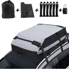 Car Rooftop Cargo Carrier Bag，21 Cubic Roof Cargo Carrier Roof Bag Waterproof for All Vehicles with or Without Racks， Includes Anti-Slip Mat, Luggage Lock, 6Door Hooks, Storage Bag