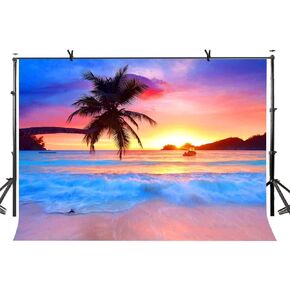 Beach Backdrop Seaside Palm Tree Sunset Photography Backdrop Vacation Photo Background Props