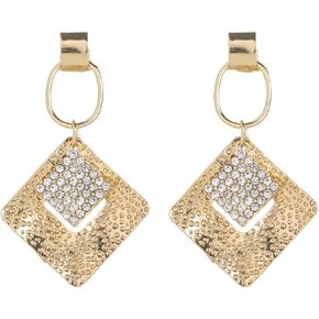 Diamond-Shaped Golden Clip On Earrings for Women Dangle Earings Non Pierced